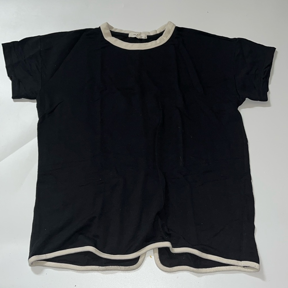 rag & bone Black Short Sleeve Tee with Cream Trim